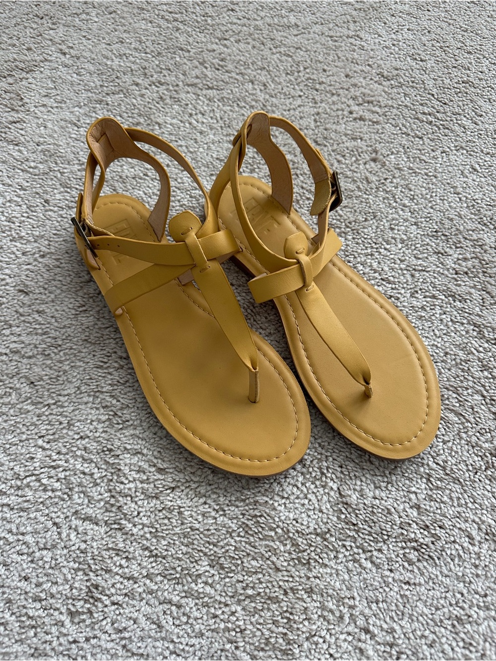 Frye Women's T-Strap Sandals in Mustard Yellow